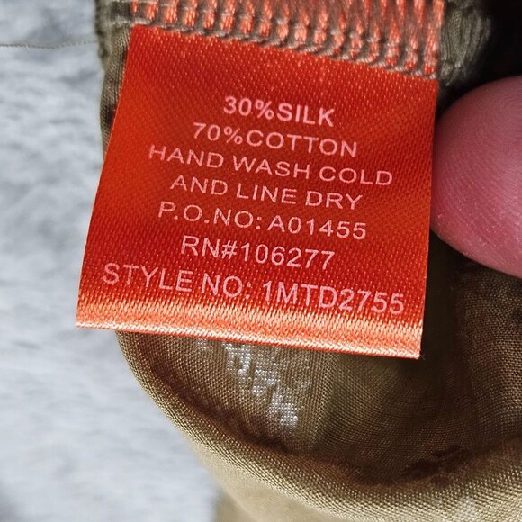 Hale Bob Cabana Top Medium Tan Silk Blend Metallic Silver Palm Leaf Beach Tunic - Picture 6 of 9